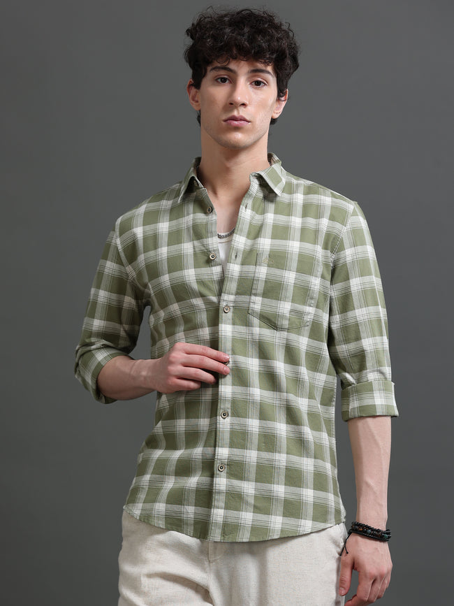 Men Green Check Shirt