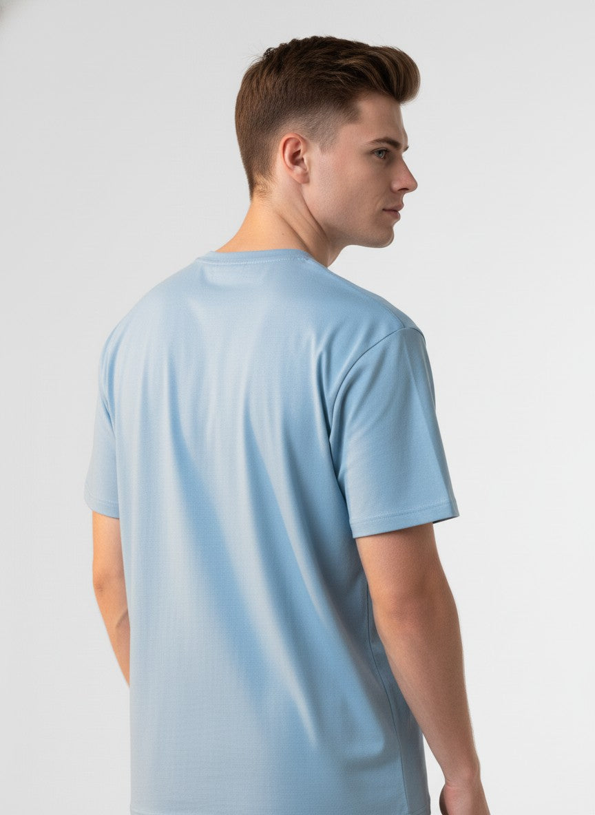 Men Cotton Ice Blue T-Shirt
