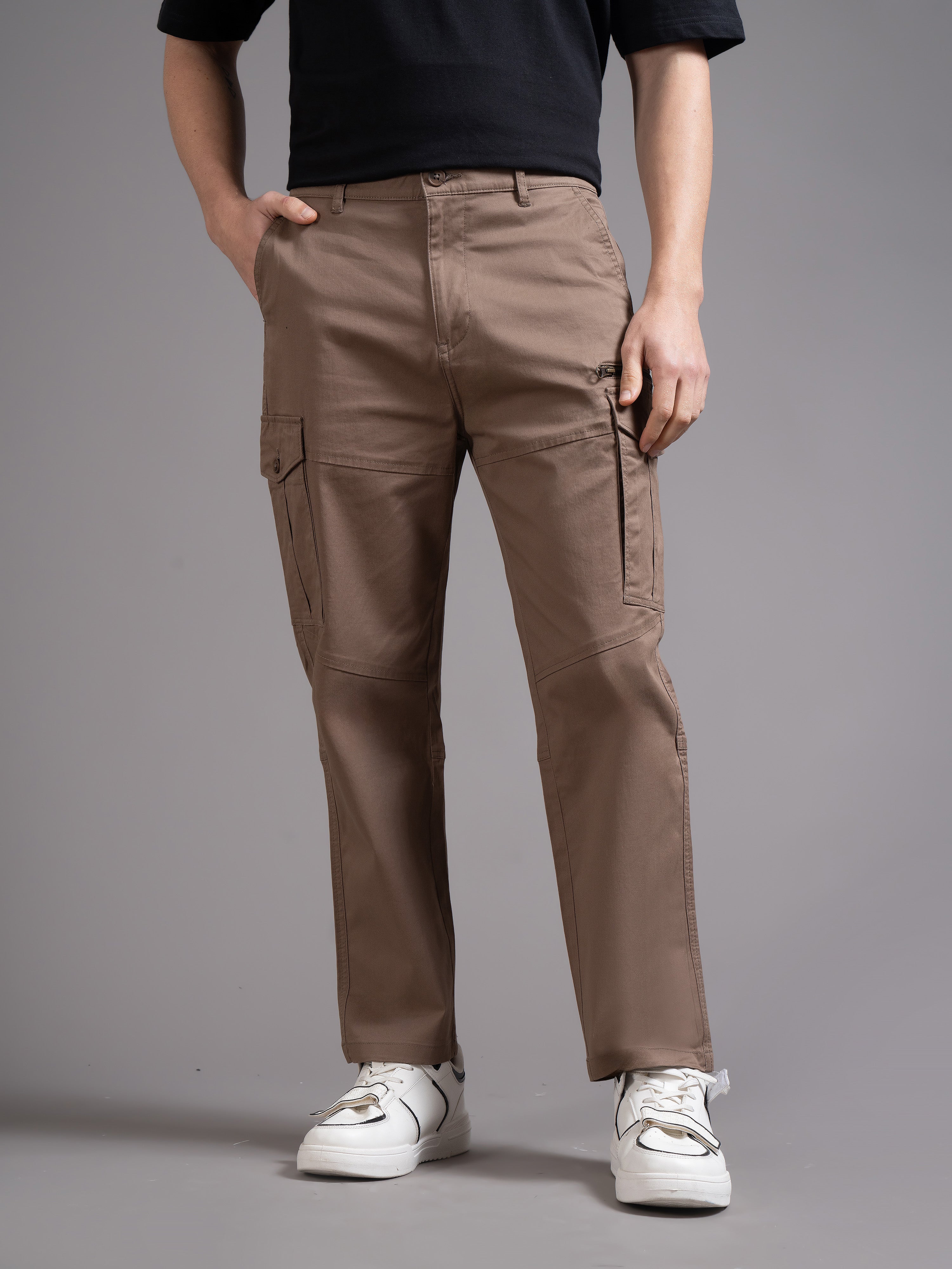 Men Brown Relaxed Fit Cargo Trouser