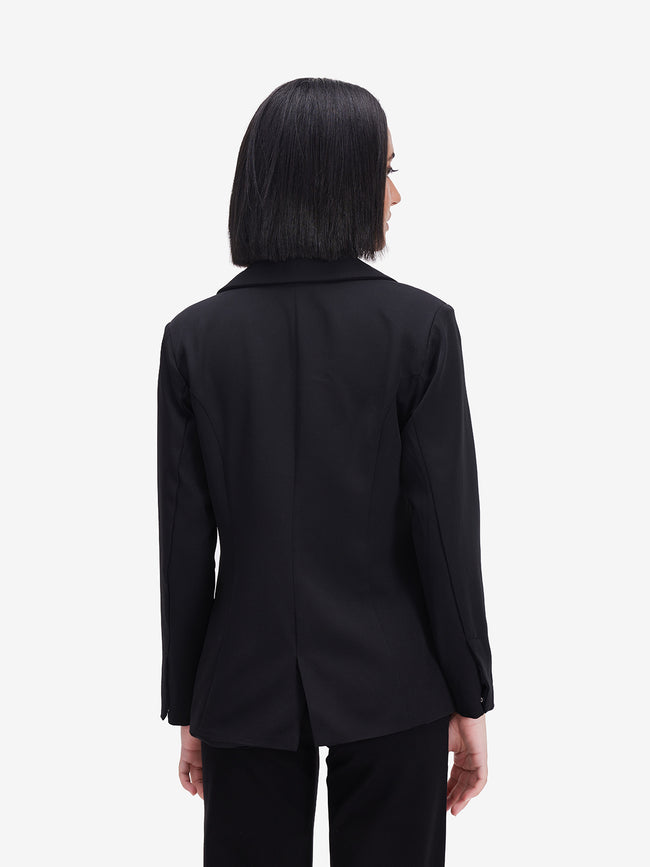 Women Classic Black Double-Breasted Blazer