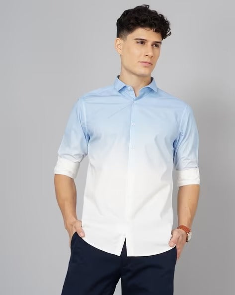 Men Blue Ombre Dyed Shirt
