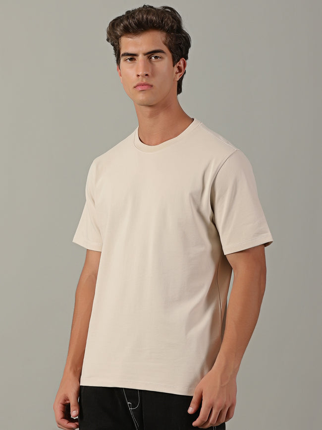 Men Beige Basic T-Shirt