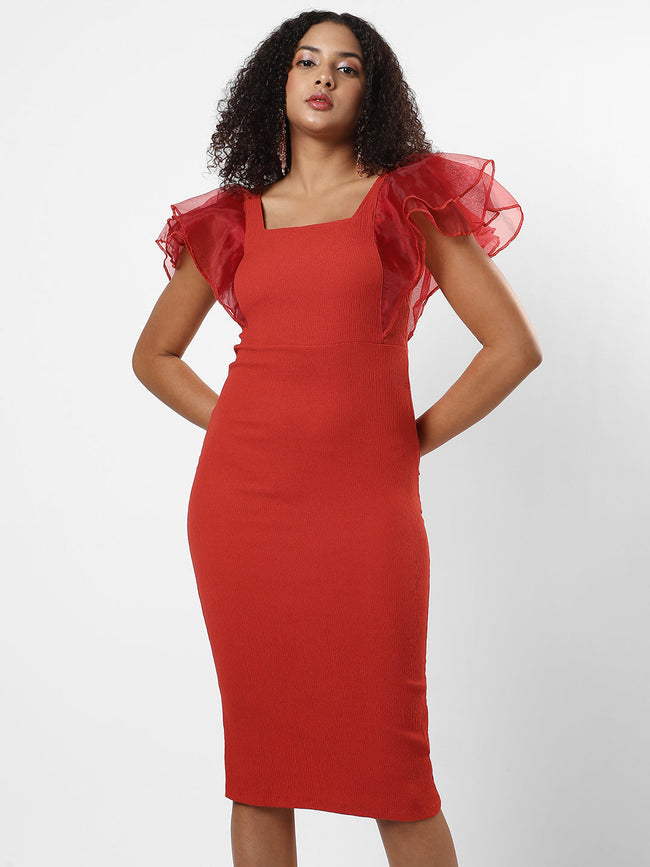Women Red Solid Regular Fit Dress