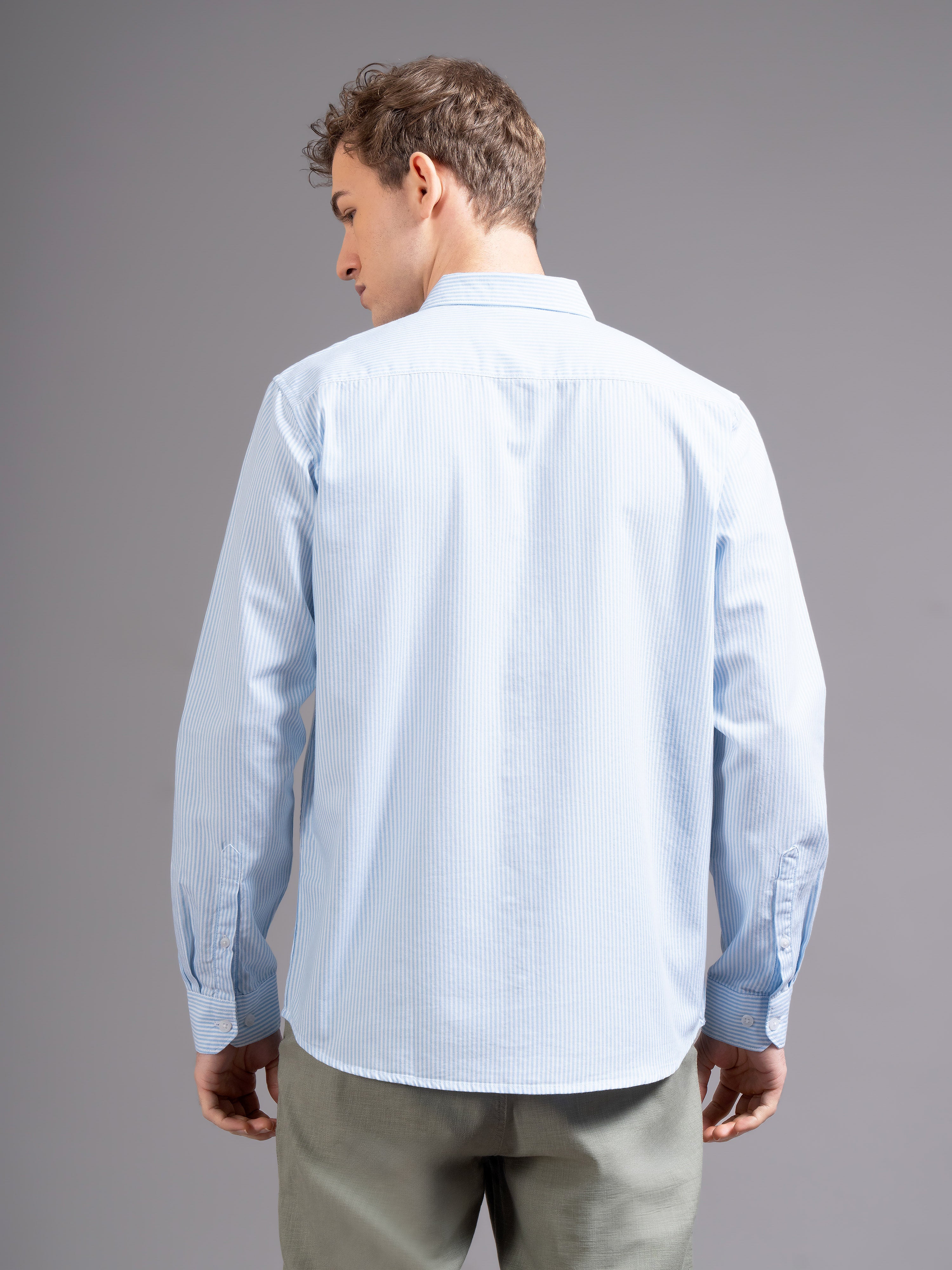 Men Blue Striped Shirt