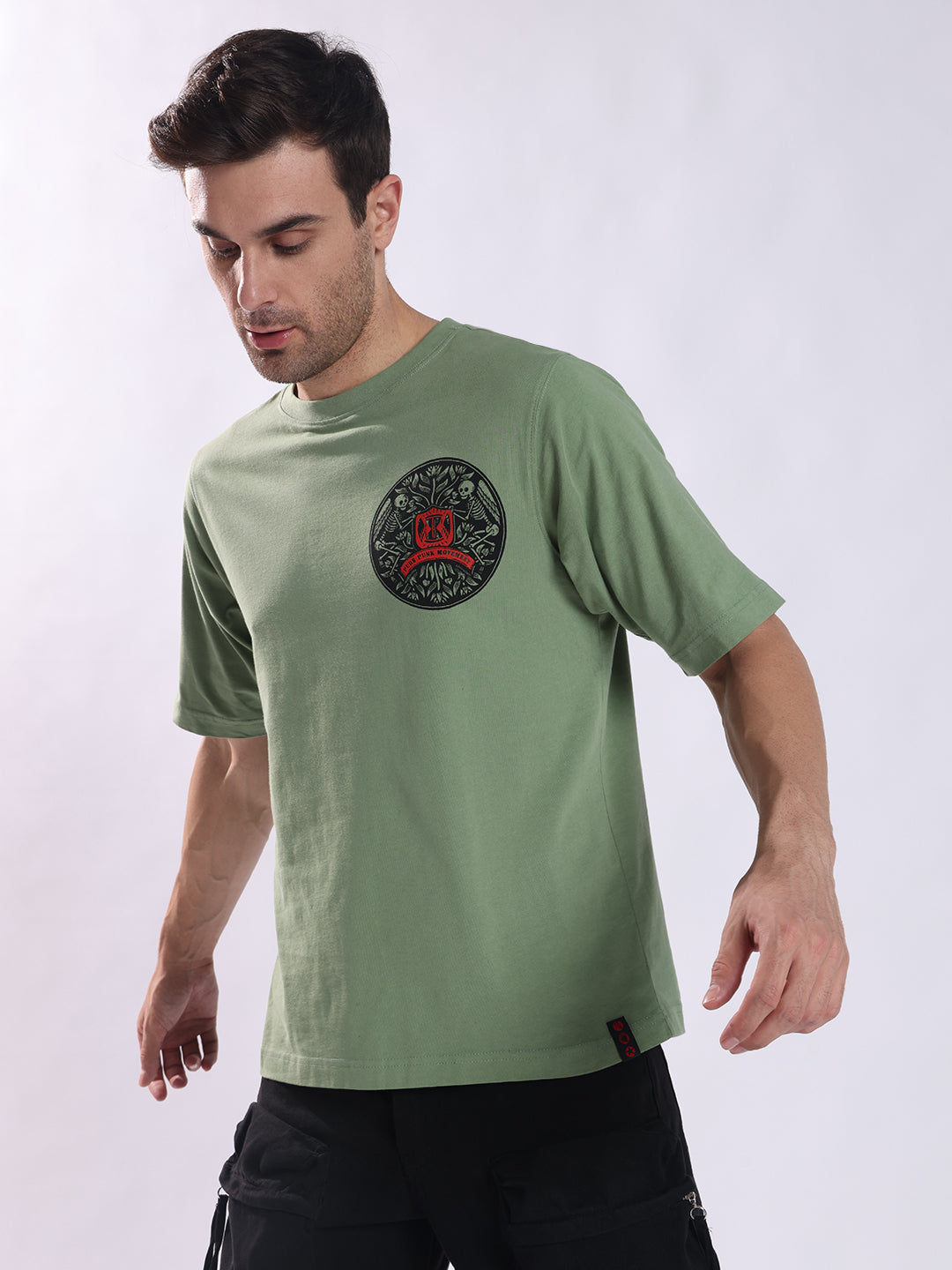 Men Olive Cotton Oversized T-Shirt