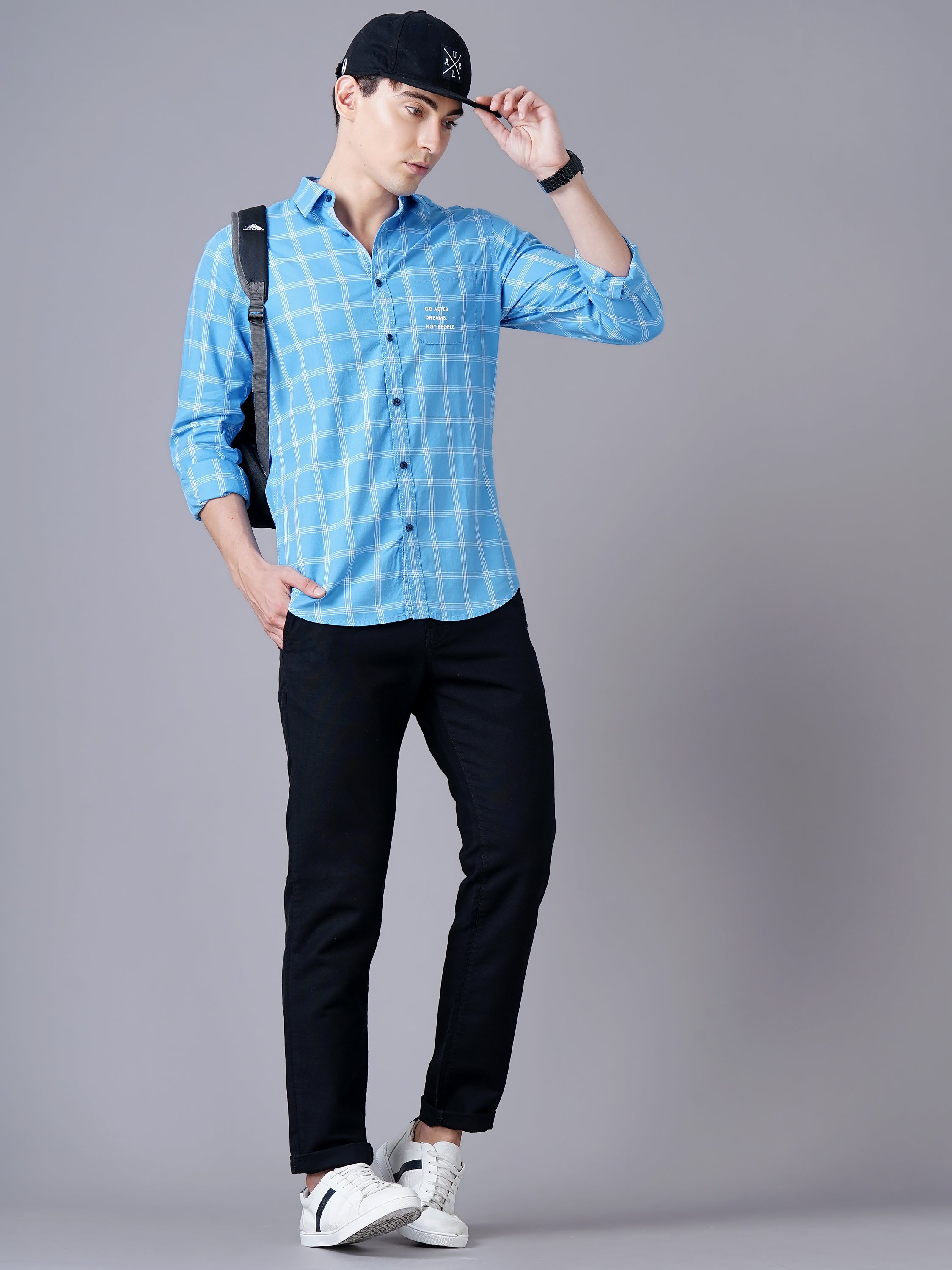 Men Blue Cotton Slim Shirt