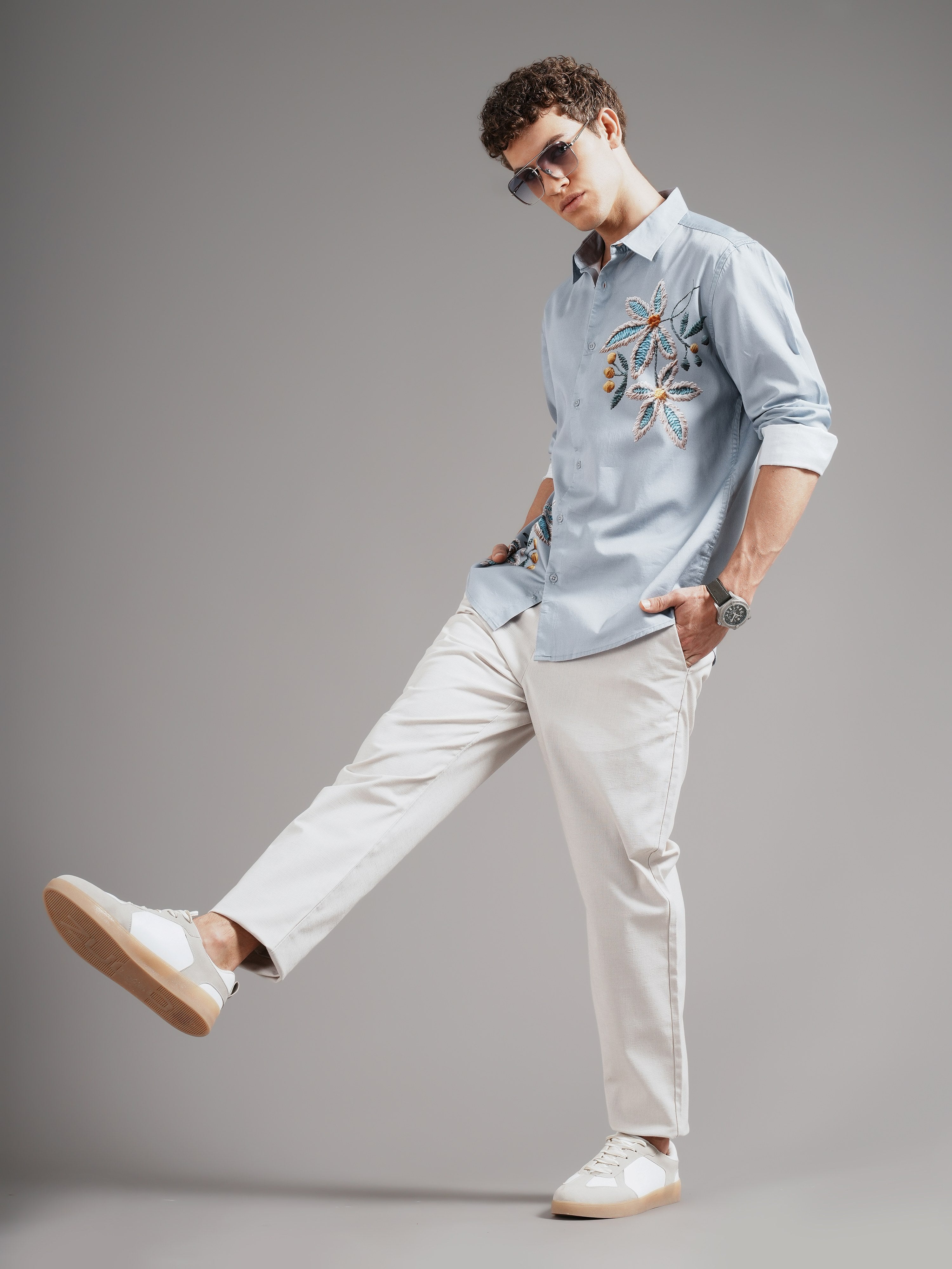 Men Grey Casual Printed Shirt