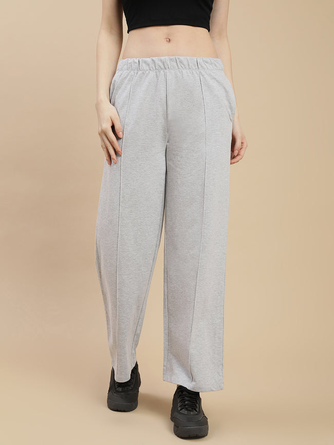 Women Grey Pleated Flare Straight Pant