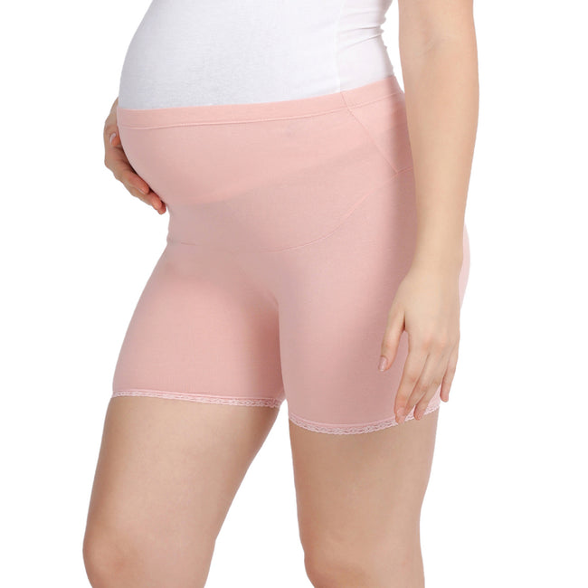 Women Peach Maternity Lace Shorts