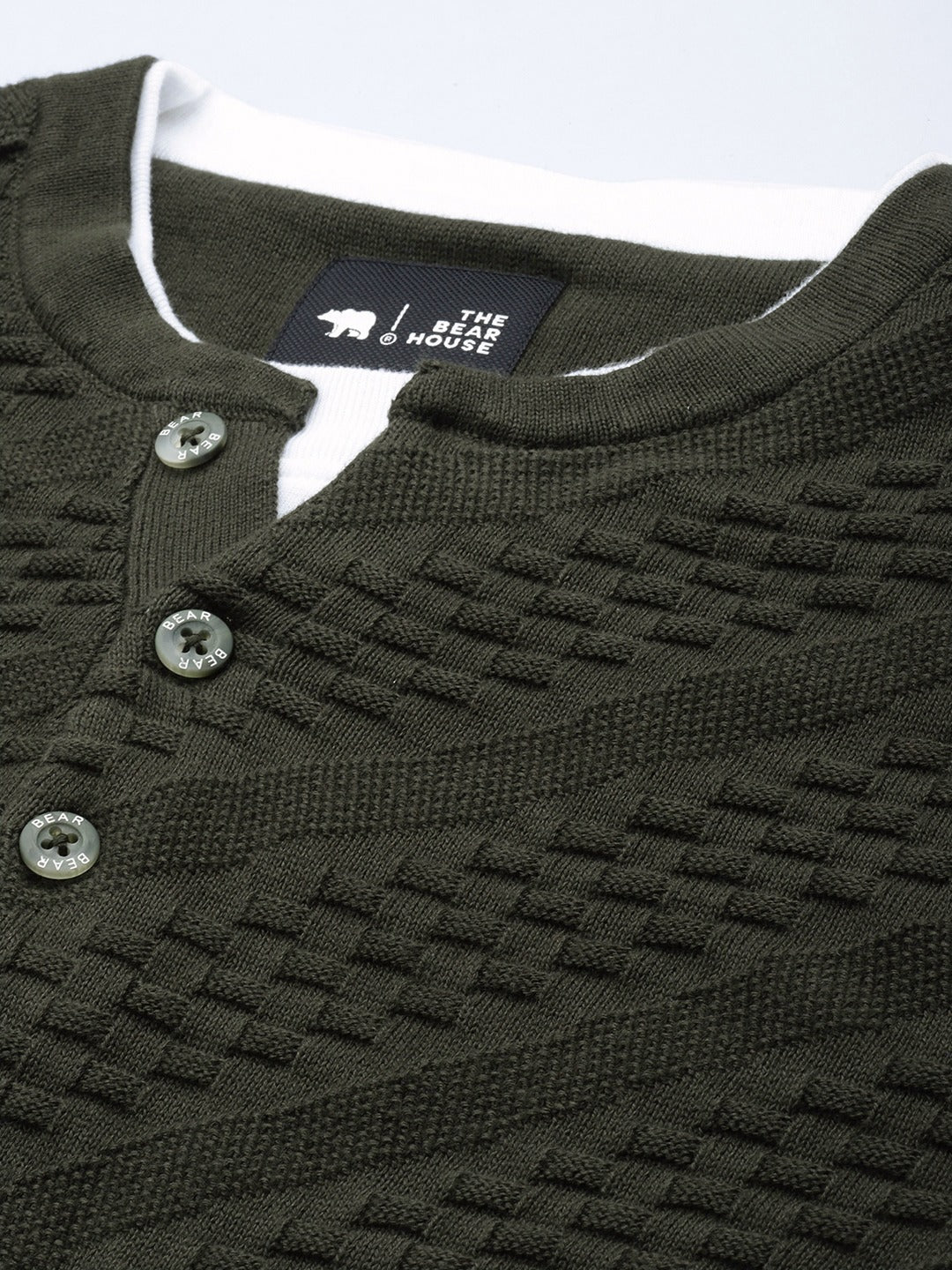 Men Ardor Edition Green Self Design Pure Cotton Knitted Pullover Sweatshirt