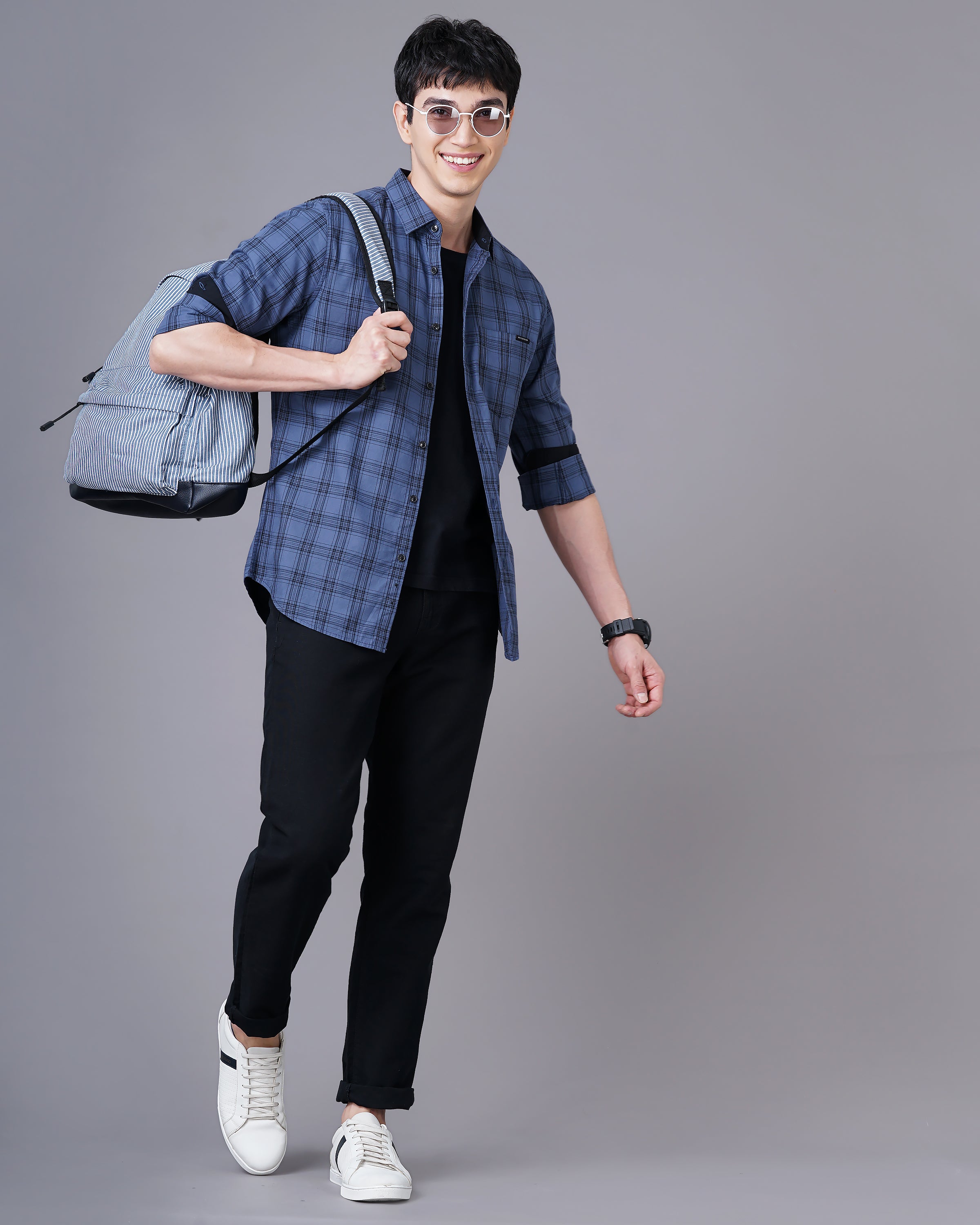 Men Purple Cotton Slim Shirt