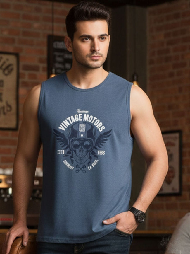 Men Blue Printed T-shirt