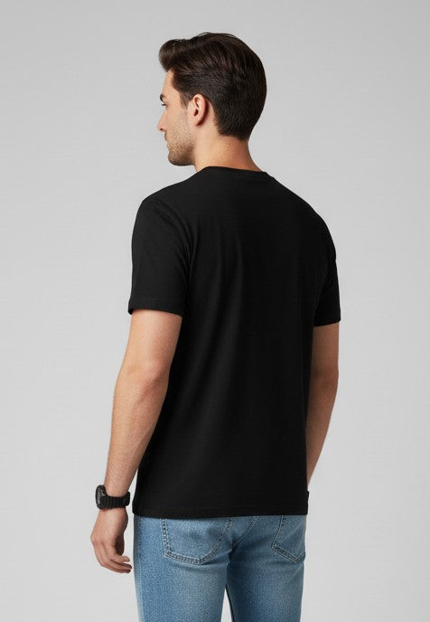 Men Printed Black Cotton Tshirt