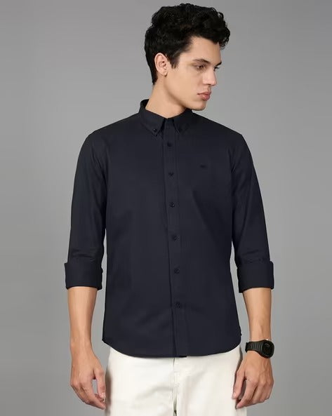 Men Navy Blue Cotton Twill Shirt
