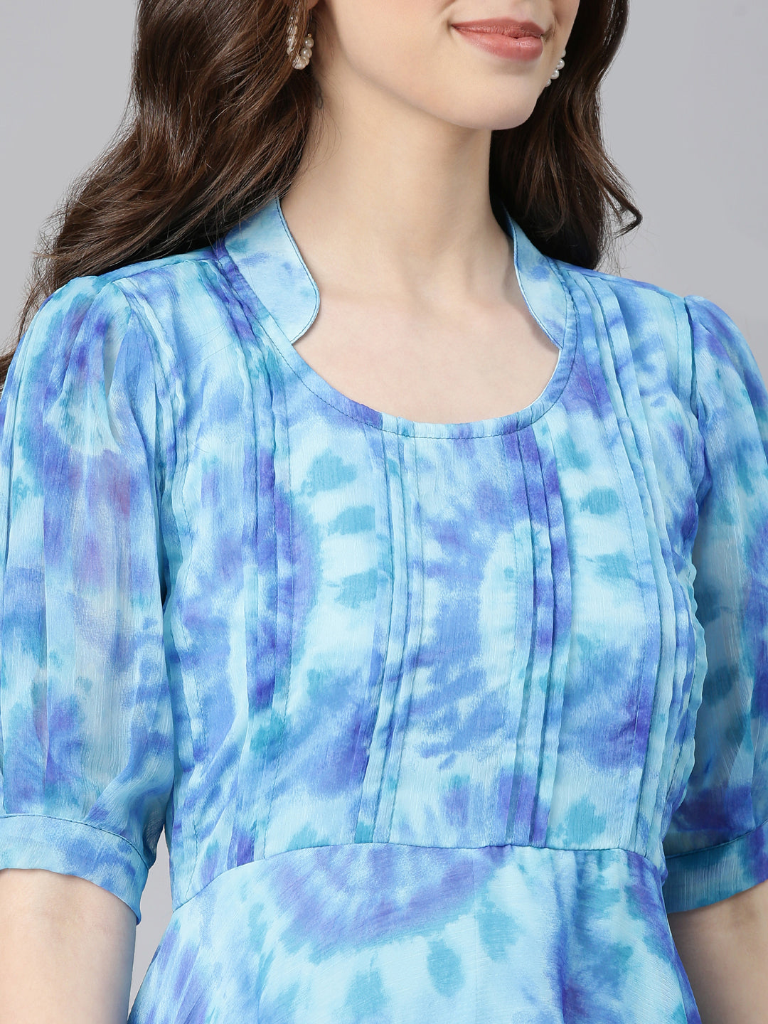 Women Blue Floral Chiffon Dress