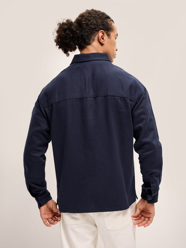 Men Navy Solid Relaxed Fit Overshirt