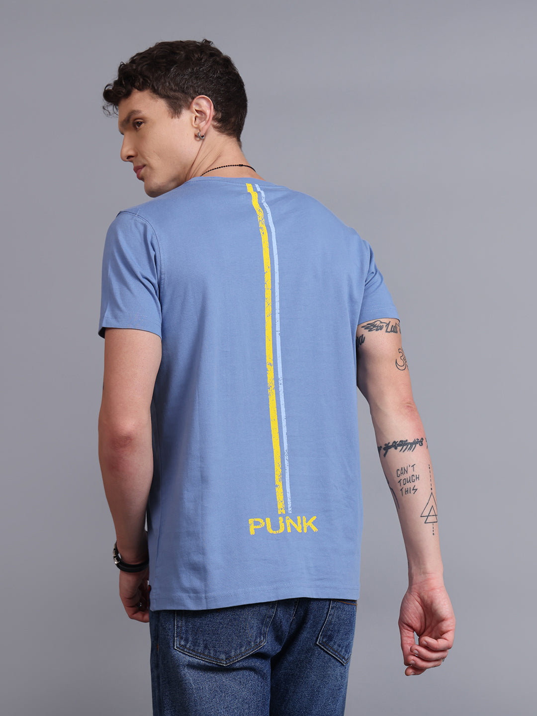 Men Blue Cotton Regular T-Shirt