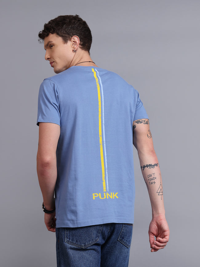 Men Blue Cotton Regular T-Shirt
