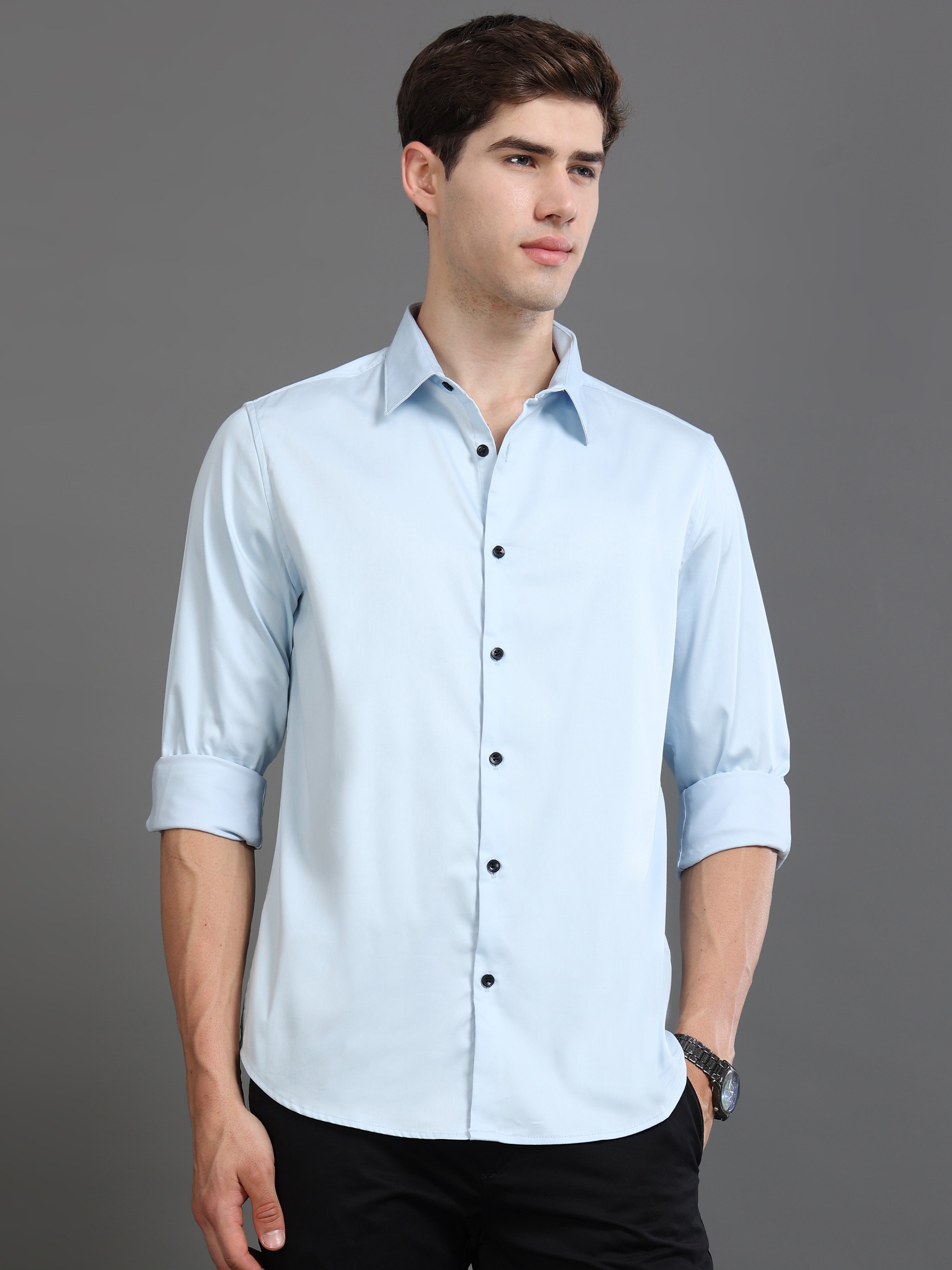 Men Blue Satin Shirt