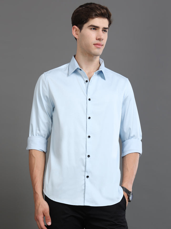 Men Blue Satin Shirt