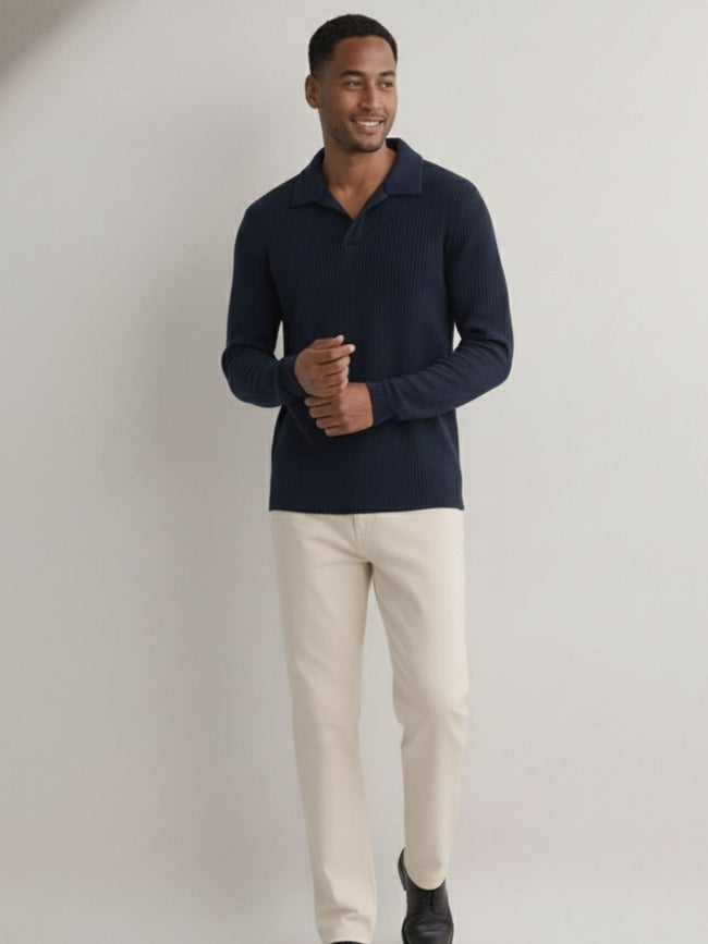 Men Navy Polo Neck T-Shirt