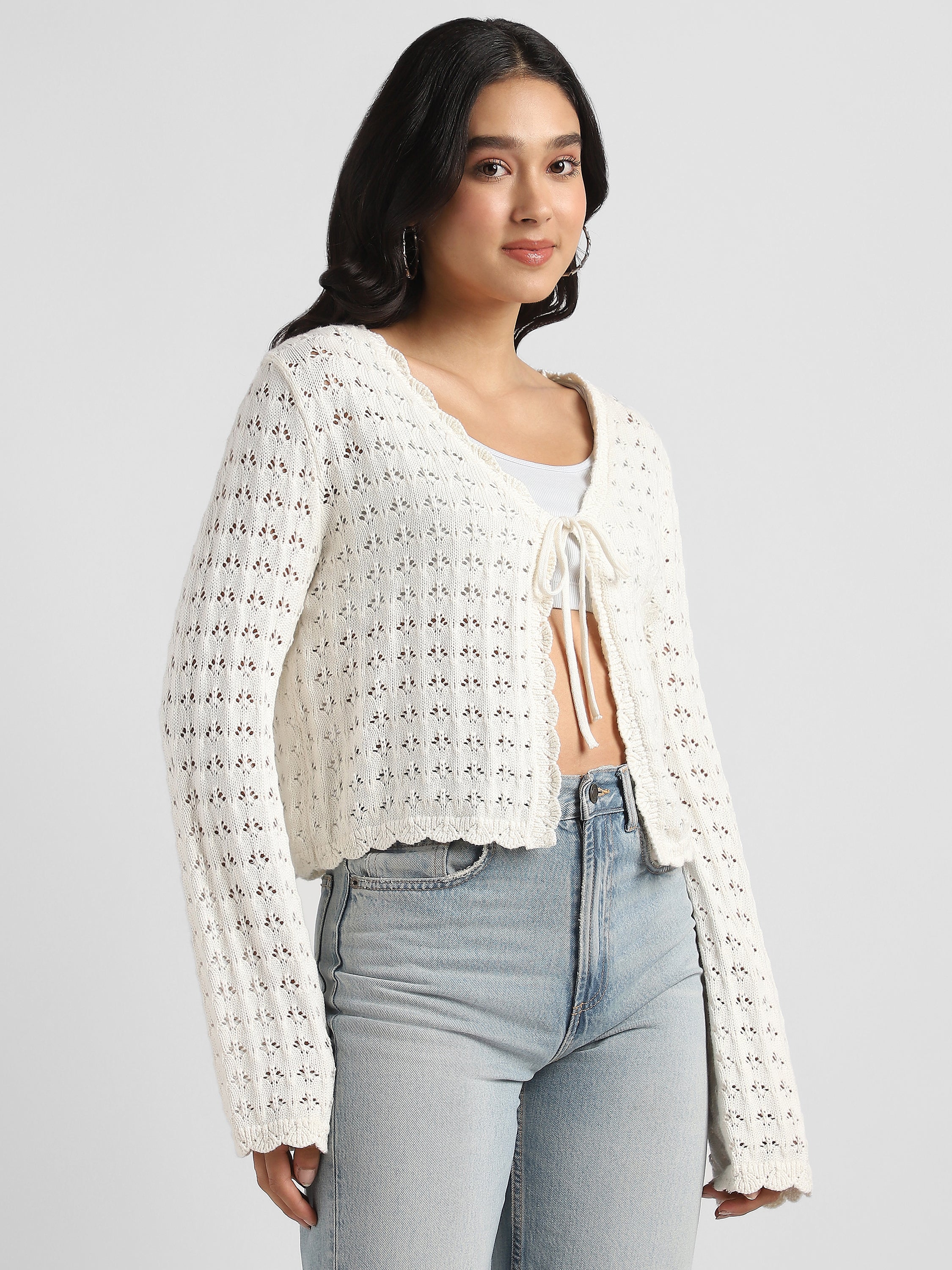 Women Cream Crochet Front open top
