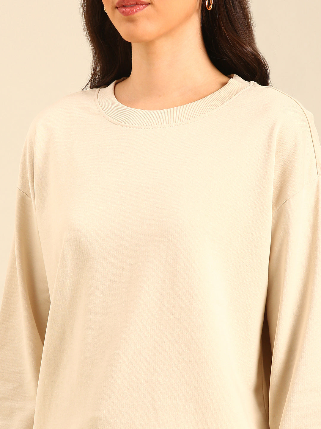 Women Cream Winter Sweatshirt