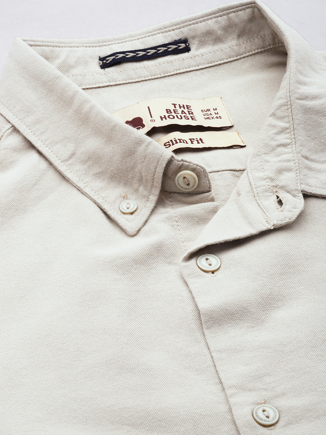 Men Beige Solid Slim Fit Cotton Shirt