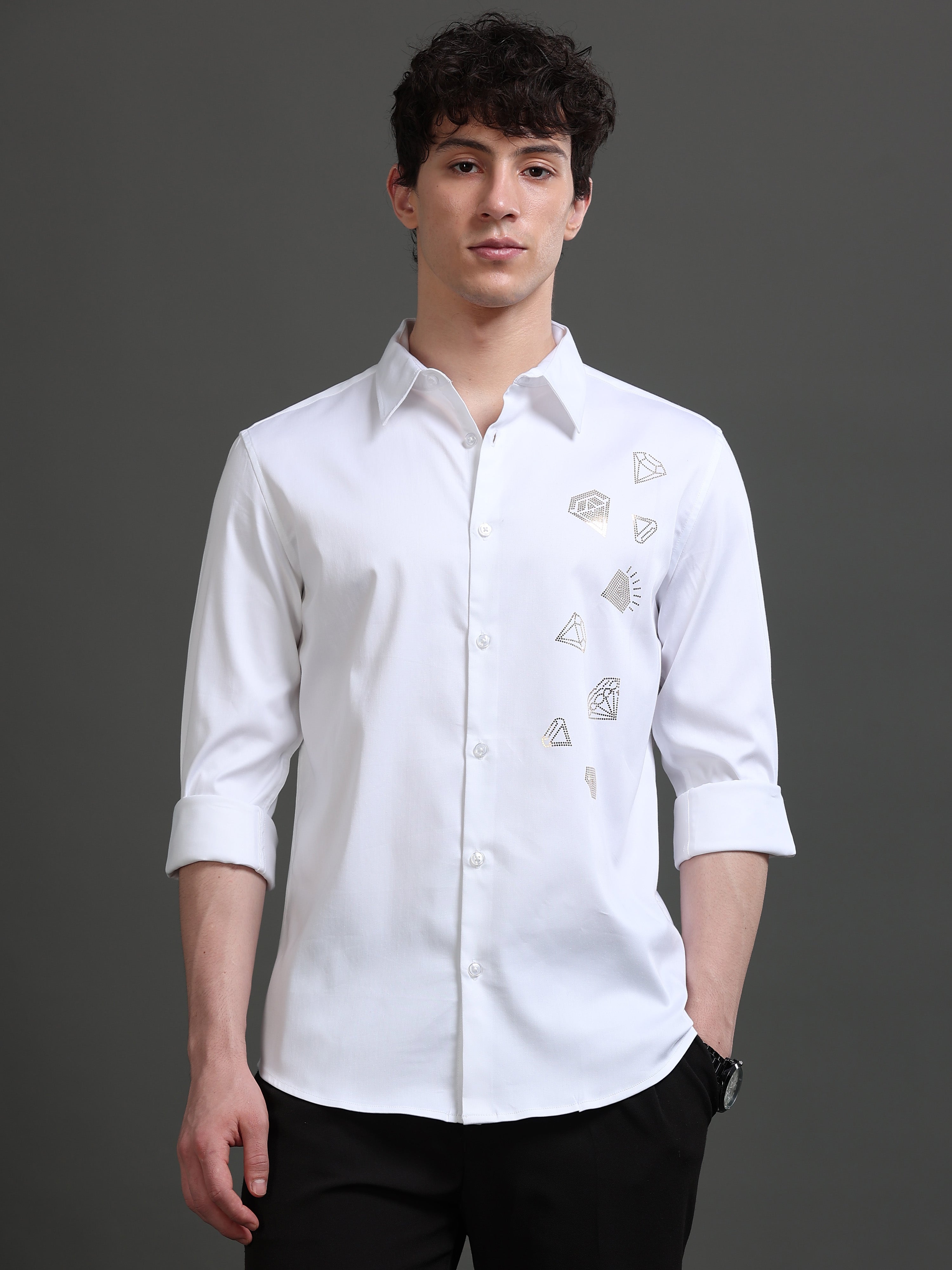 Men White Solid Shirt