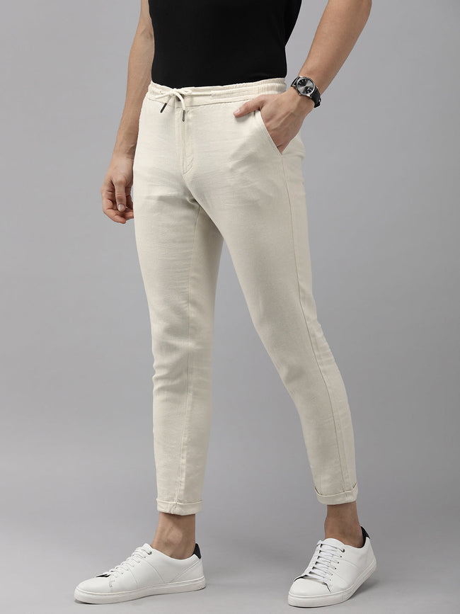 Men Ardor Edition Cream Tapered Fit Chinos Trousers
