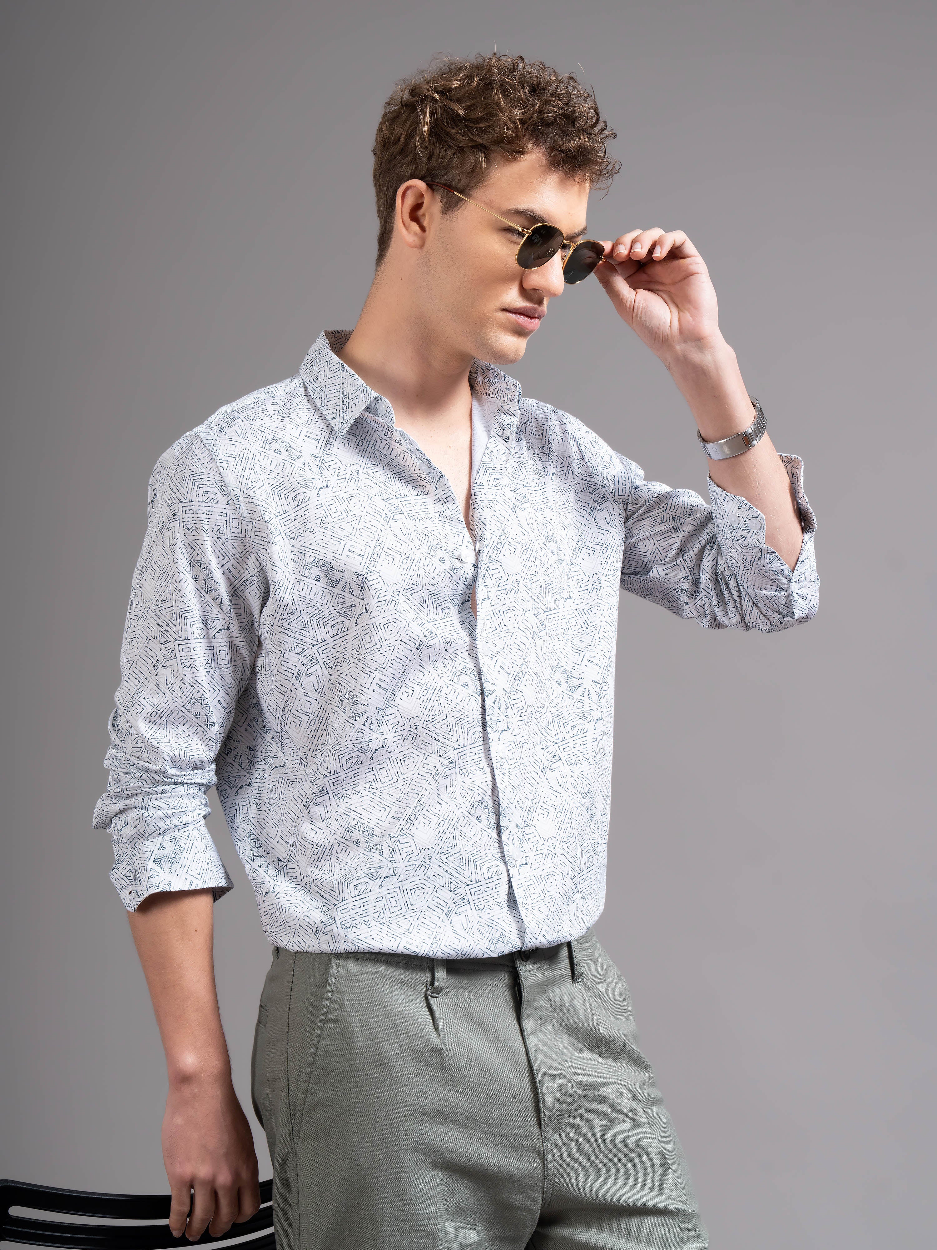 Men White Printed Shirt
