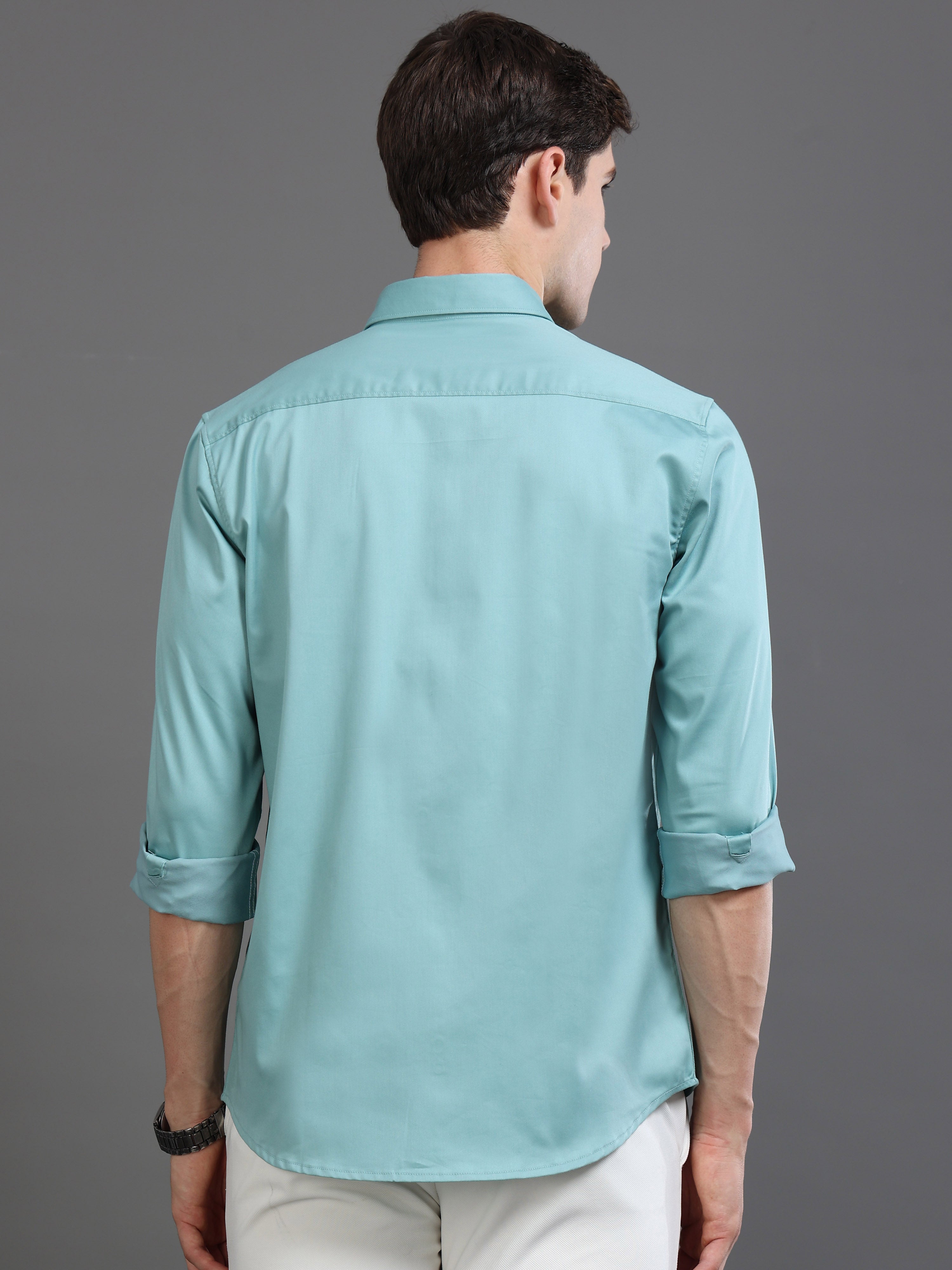 Men Blue Satin Shirt