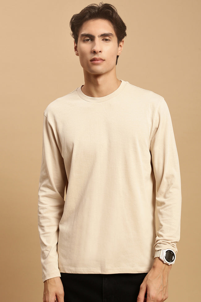 Men Beige Full Sleeve T-Shirt