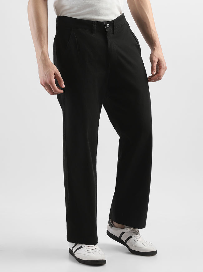 Men Black Straight Fit Trousers