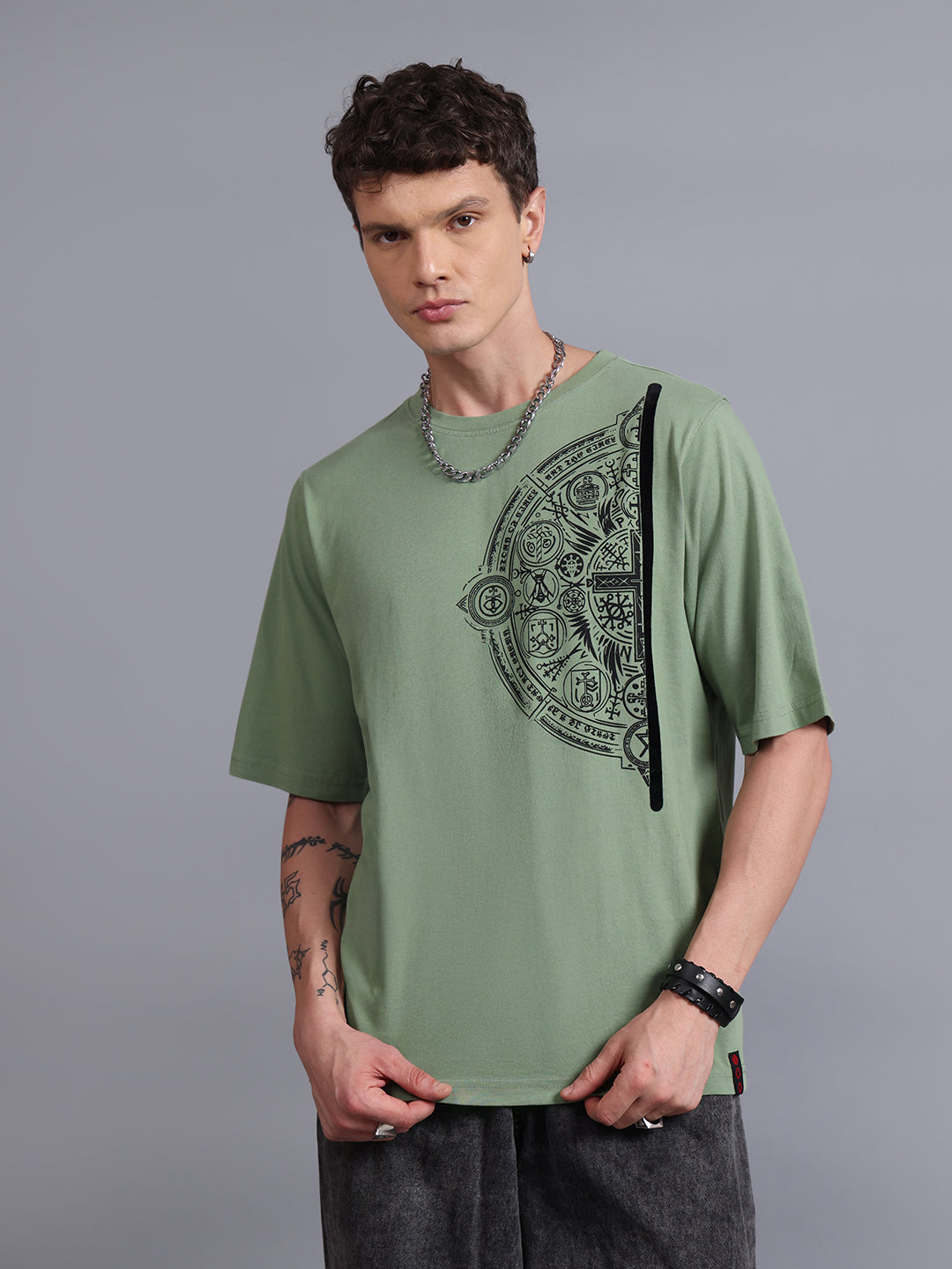 Men Olive Cotton Oversized T-Shirt