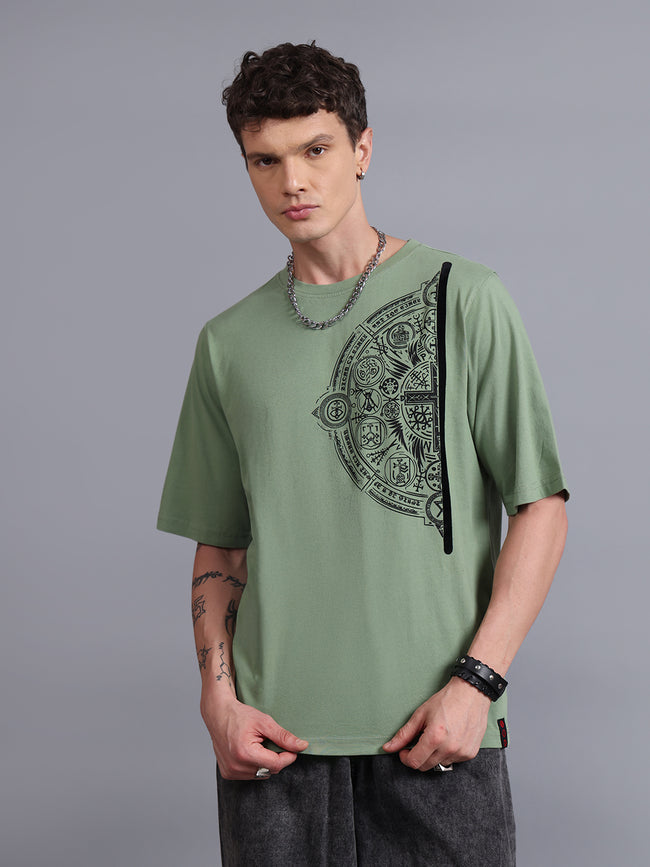 Men Olive Cotton Oversized T-Shirt