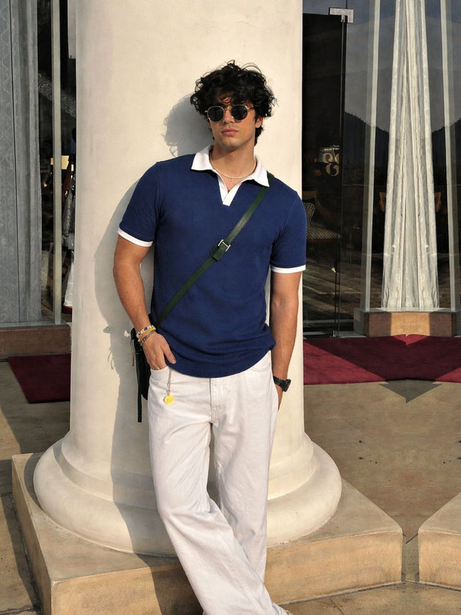 Men Navy Blue Polo T-Shirt