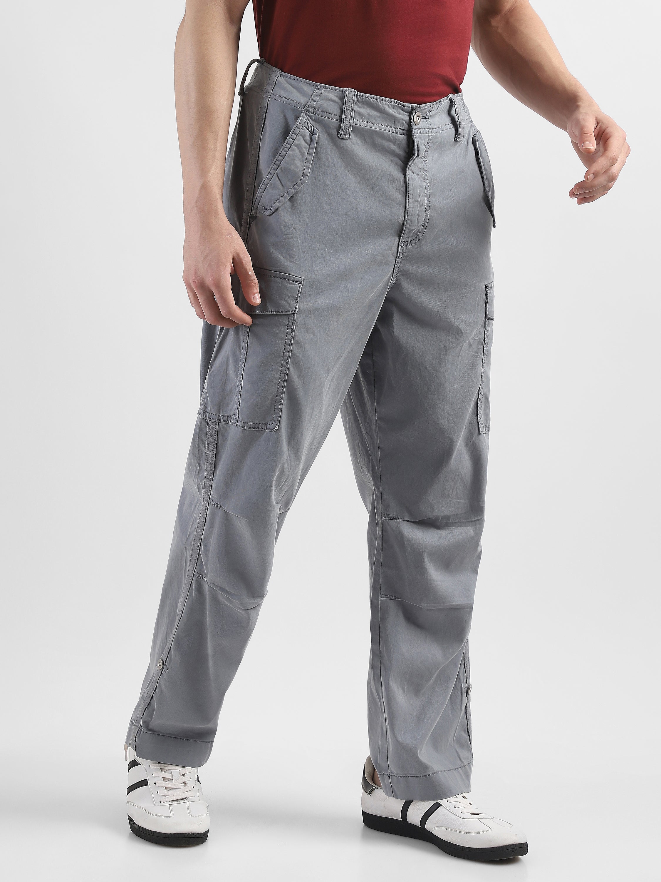 Men Light Grey Mid Rise Comfort Fit Cargo with 6 pockets