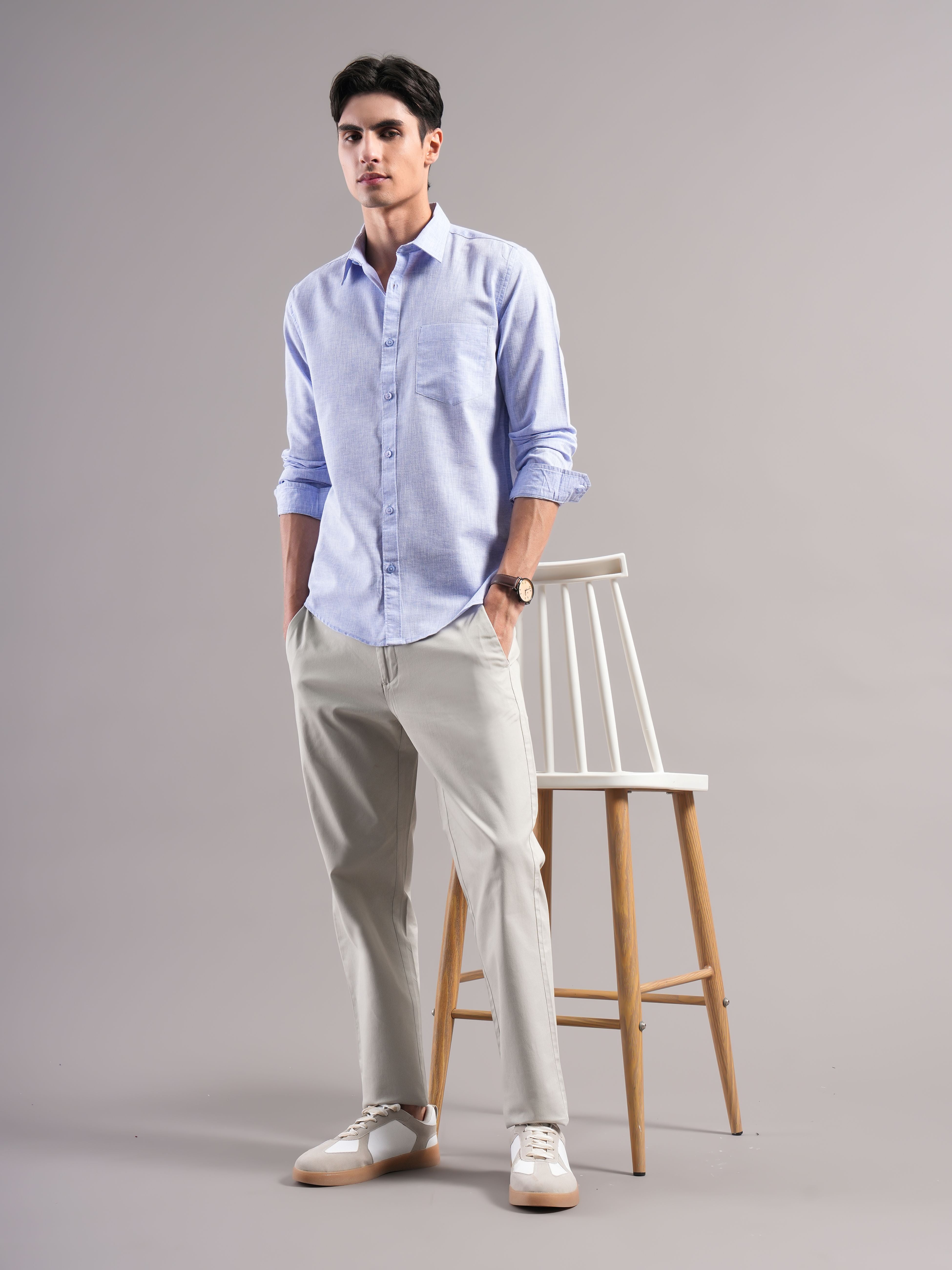 Men Blue Solid Casual Shirt