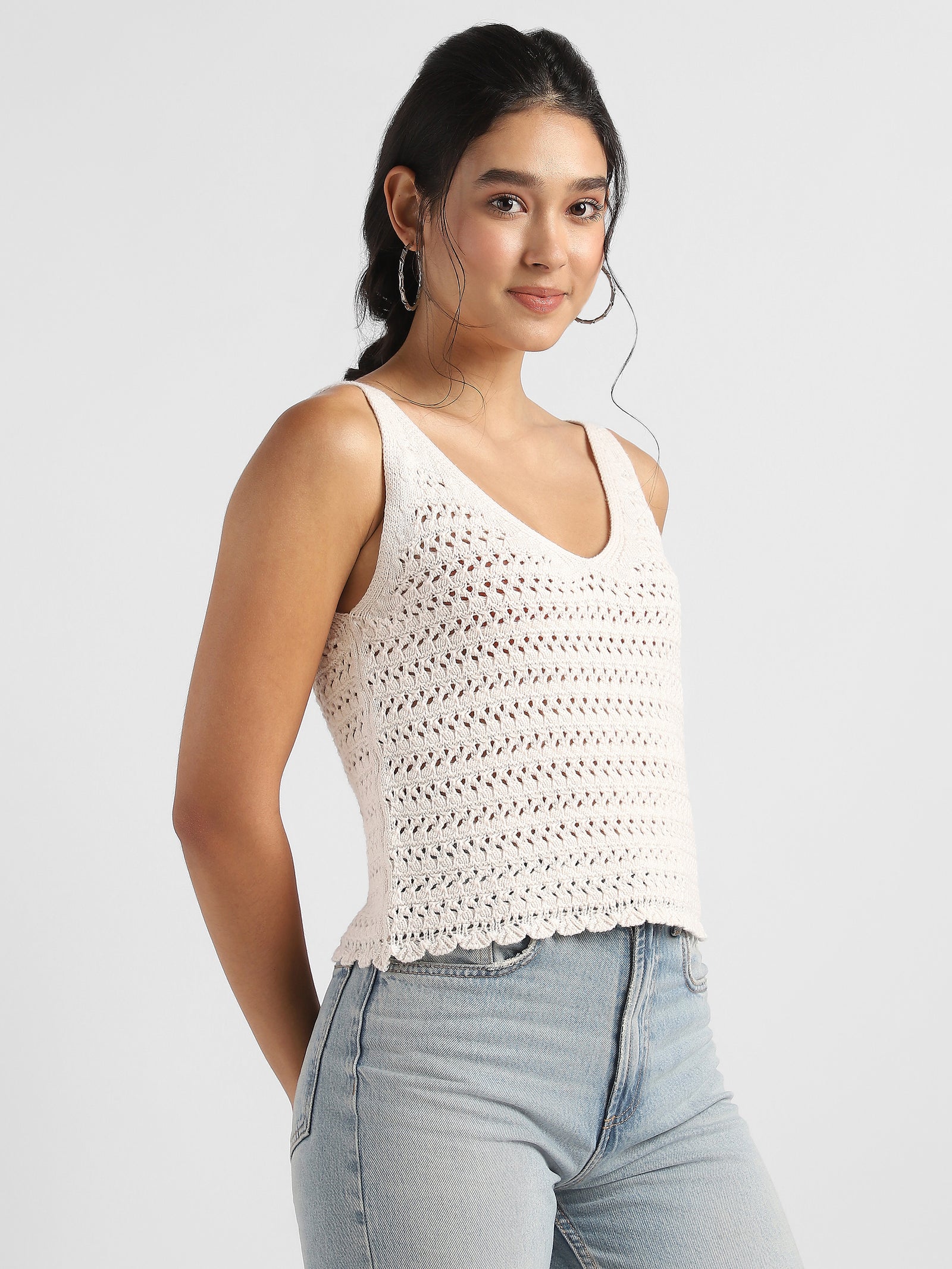 Women Cream Crochet Top