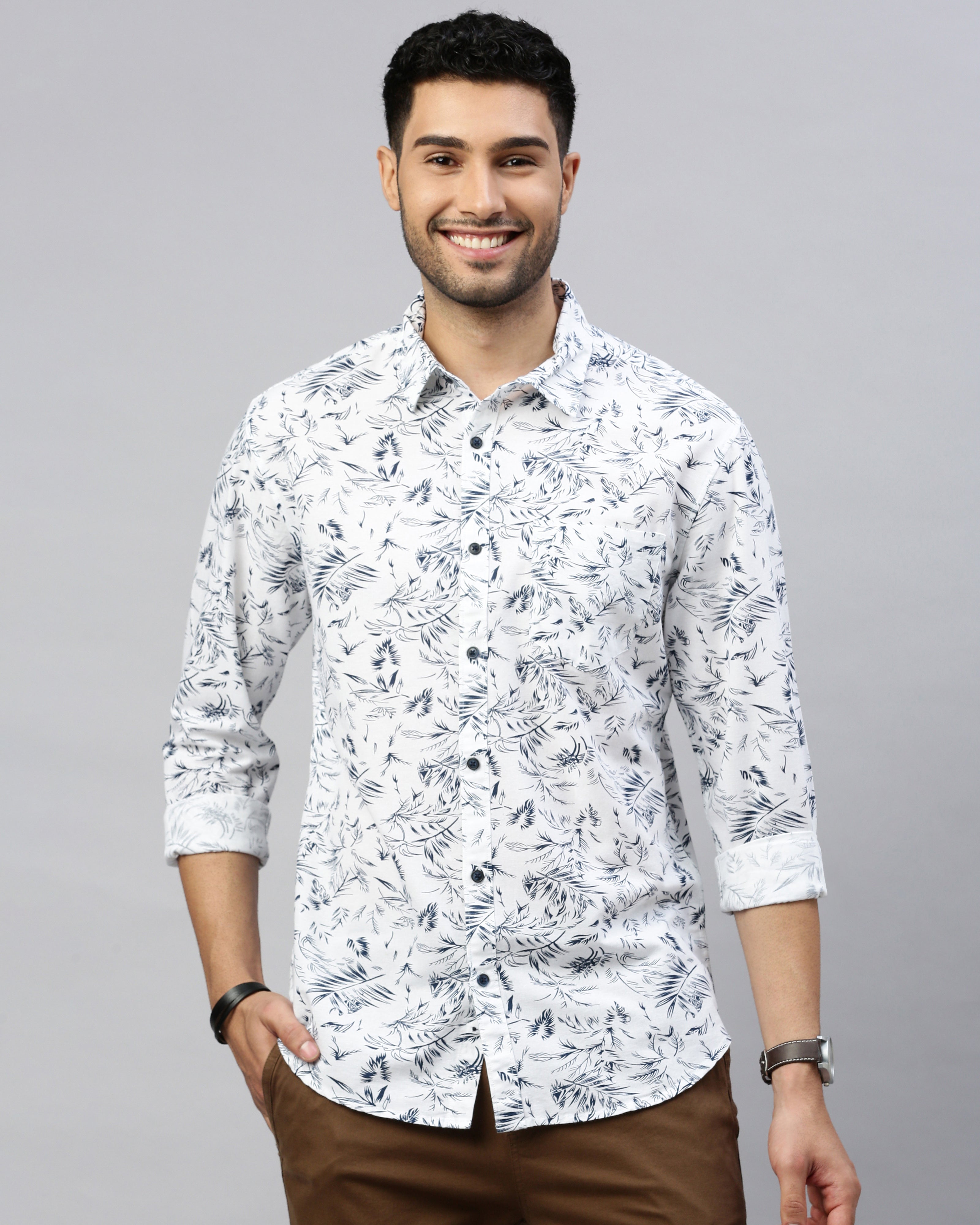 Men White Cotton Slim Shirt