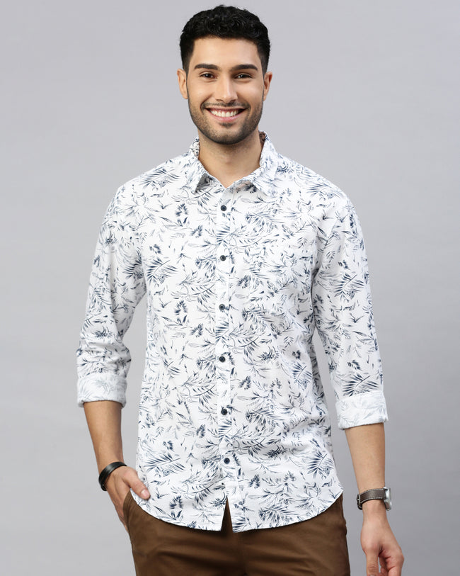 Men White Cotton Slim Shirt