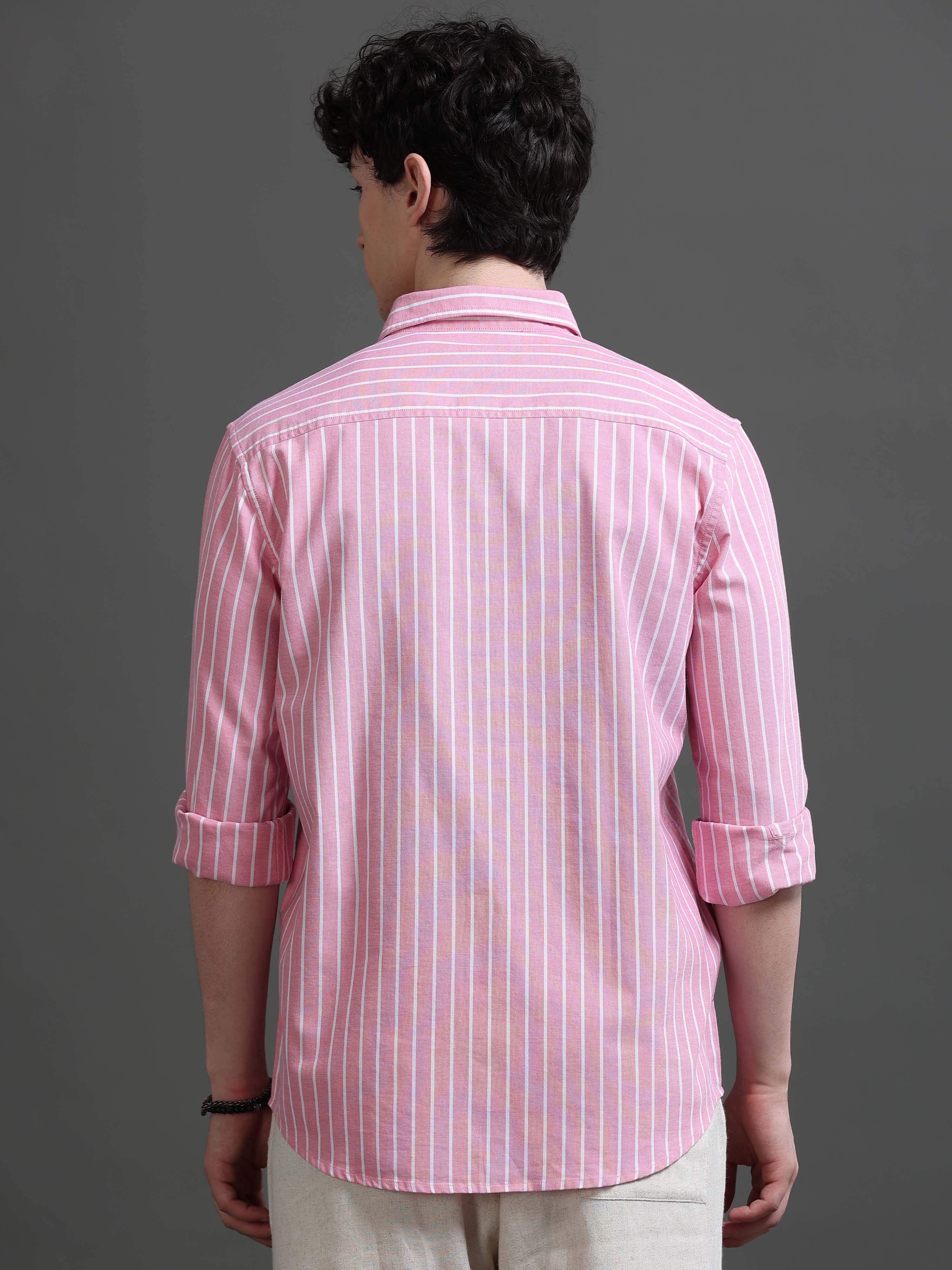 Men Pink Striped Shirt
