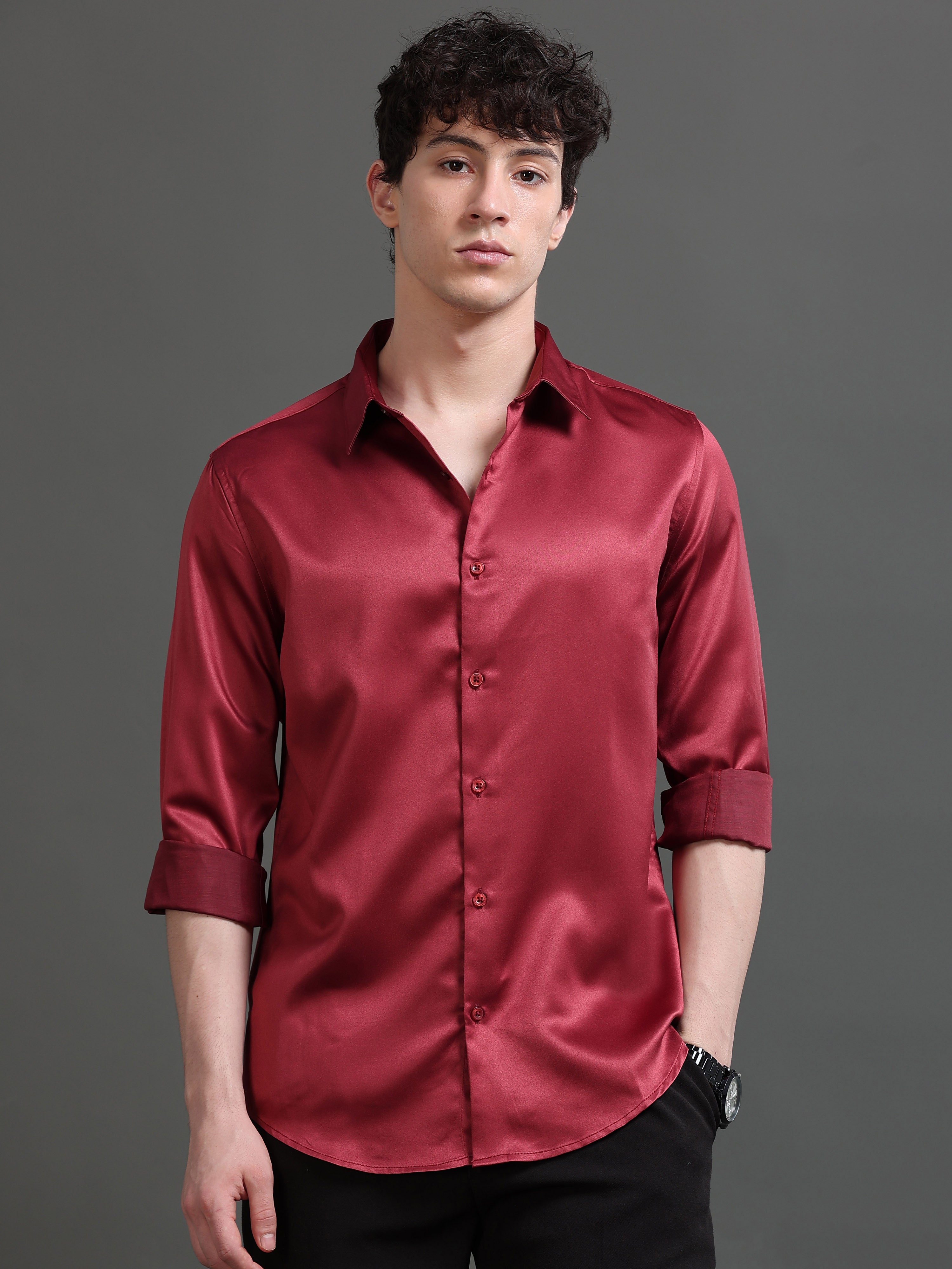 Men Red Solid Shirt