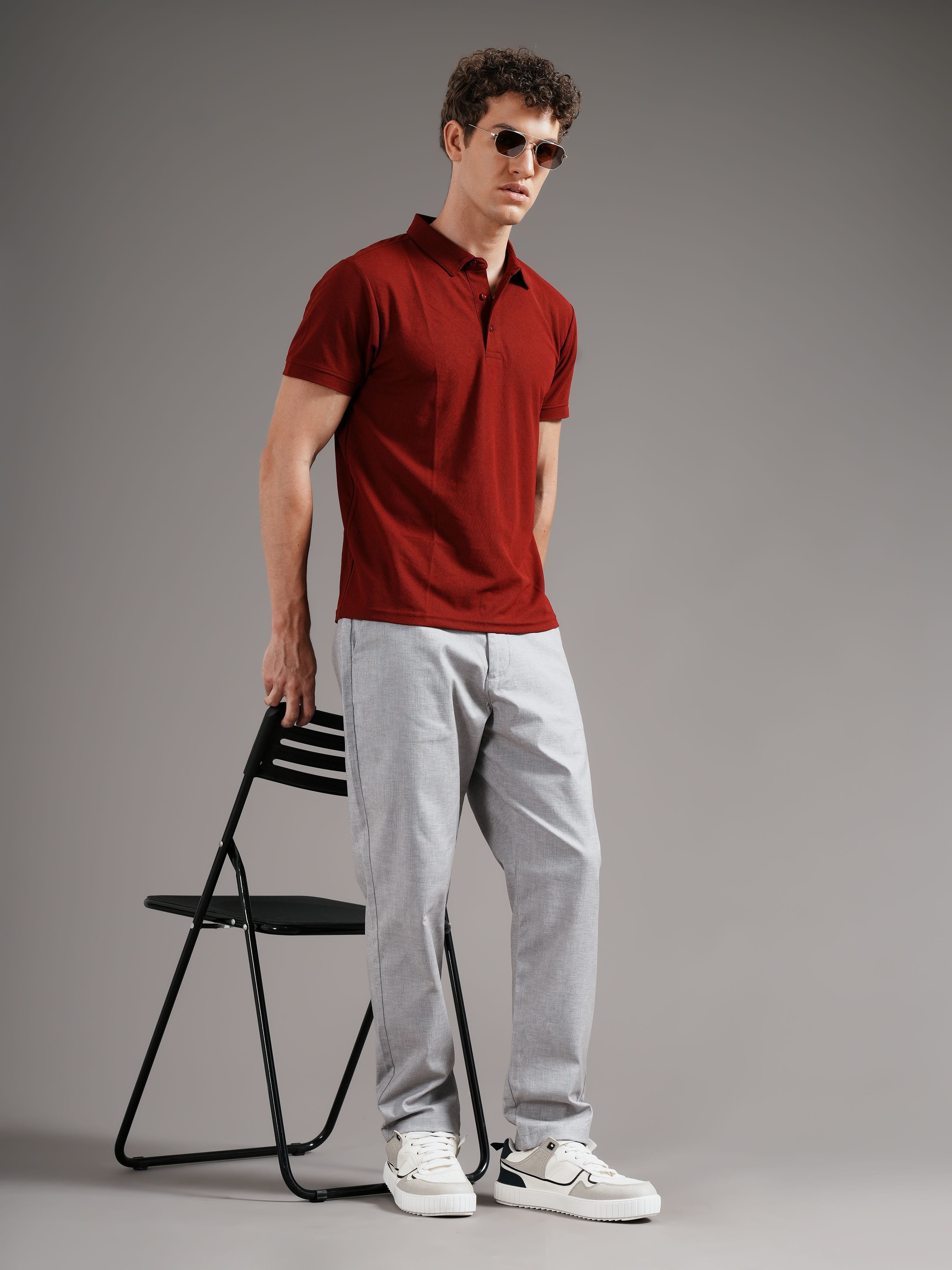 Men Grey Straight Fit Trousers