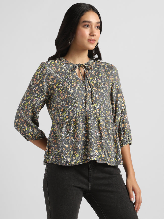 Women Grey Floral Printed Top