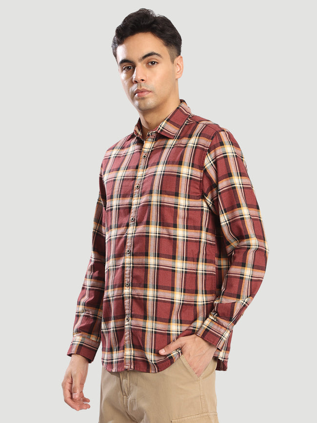Men Marroon Checked Relax Fit Casual Shirt
