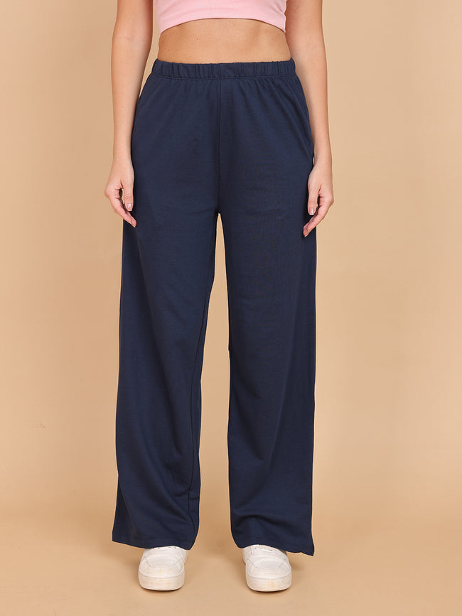 Women Navy Relaxed Straight Pant