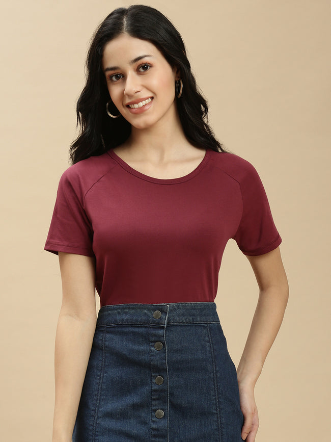 Women Burgundy Half Sleeve Top