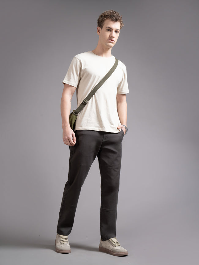 Men Charcoal Straight Fit Cargo Trouser
